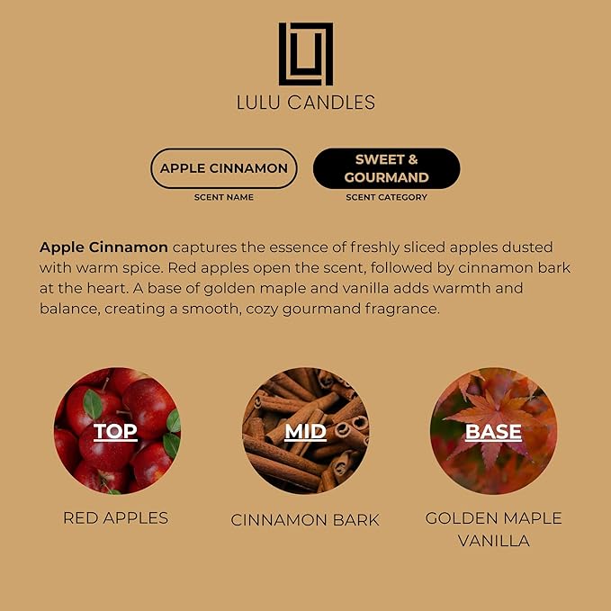 Lulu Candles | Apple Cinnamon | Luxury Scented Soy Jar Candle | Hand Poured in The USA | Highly Scented & Long Lasting (9 Oz.)