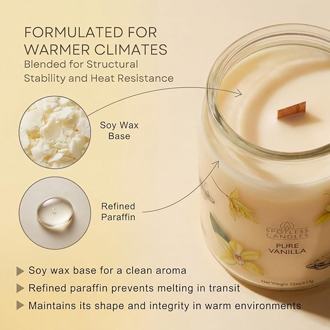 Pure Vanilla Scented Candle 22oz – 80-85 Hour Burn Time, Wooden Wick, Large Glass Jar with Lid, Warm Cozy Fragrance for Home Relaxation & Gift by Spotless Leopard