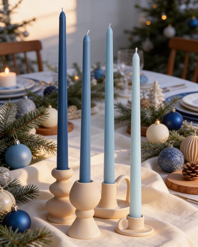 Viyffo 12 Inch Taper Candles, 12 Pack Blue-Unscented, Dripless Design– Long Tall Tapered Candlesticks for Wedding, Dinner, Holiday, Party, Home Decor Natural Color Series