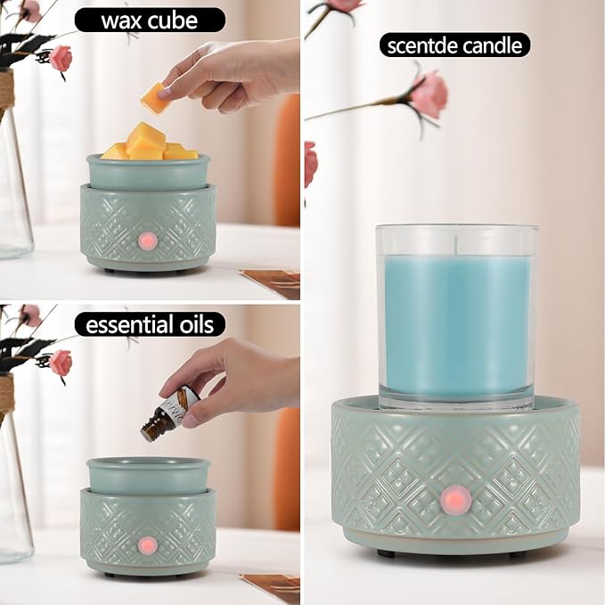 Wax Melt Warmer for Scented Wax,3-in-1Ceramic Wax Warmer Fragrances Candle Oils, Home Fragrance Burner,Electric Candle Warmer Perfect Christmas Gifts for Mom Women(Gree)