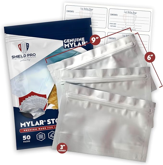 7 Mil (Per Side) Mylar Bag 9"x6"x3" 6 layer MRE-Style - Genuine Single Color Aluminum Foil-Lined Bag for Freeze Drying, Grain, Baking, Storage Container (50) (9"x6"x3") (50)