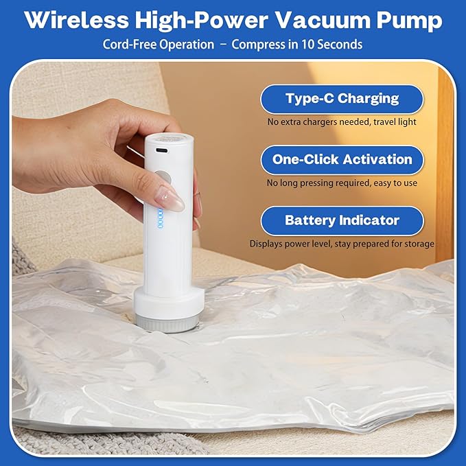 Vacuum Seal Bags For Clothing Travel With Wireless Electric Pump，12 Combo Space Saver Vacuum Storage Bags In 3 Sizes，Compression Travel Packing For Luggage,Ideal For Air Planes, Apartments