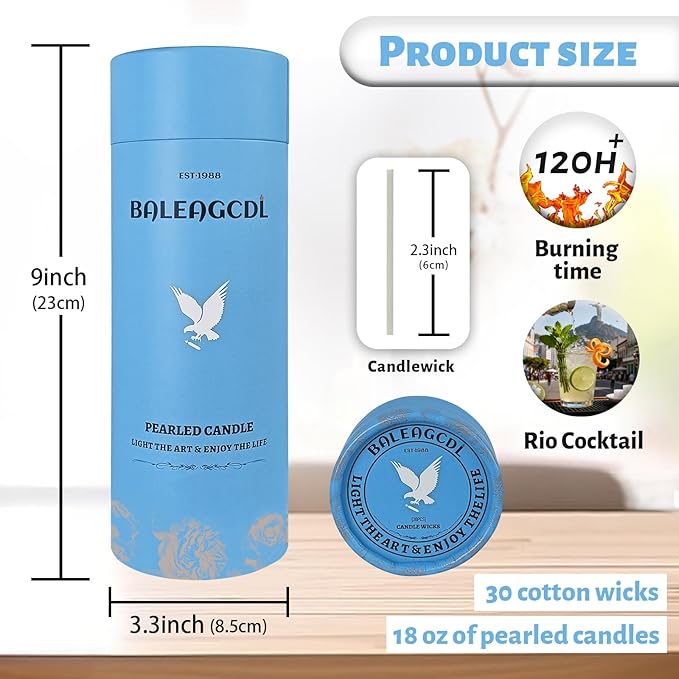 Rio de Janeiro Wine Scented White Pearled Candle 18oz Luxury Sand Candle Granulated Wax - 30 Cotton Wicks – Wax for Candle Making Decorative Candles Smooth and Clean Burning Lasts up to 120 Hours
