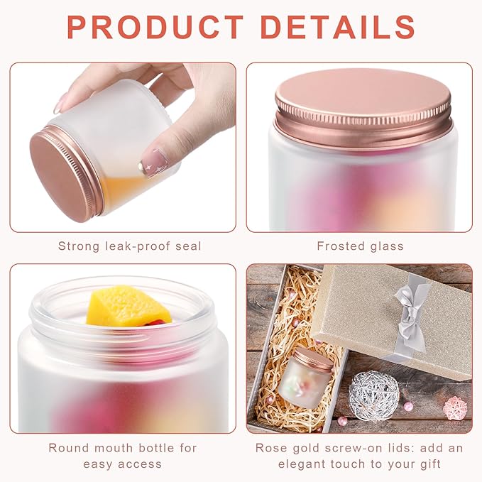 Tioncy 12 Pcs 4oz Empty Cosmetic Container Glass Candles Jars with Rose Gold Lids 100ml Round Small Candle Making Mason Canning Jar for Sample Powder Liquid Camping Travel Storage(Clear)