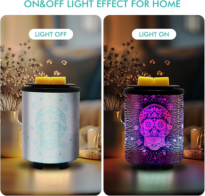Electric Wax Melt Warmer with Timer (2/4/8H), 7-Color Changing LED Night Light, Removable Silicone Dish, PTC Safe Heating - 3D Glass Design for Home, Office Décor, Gifts for Mom