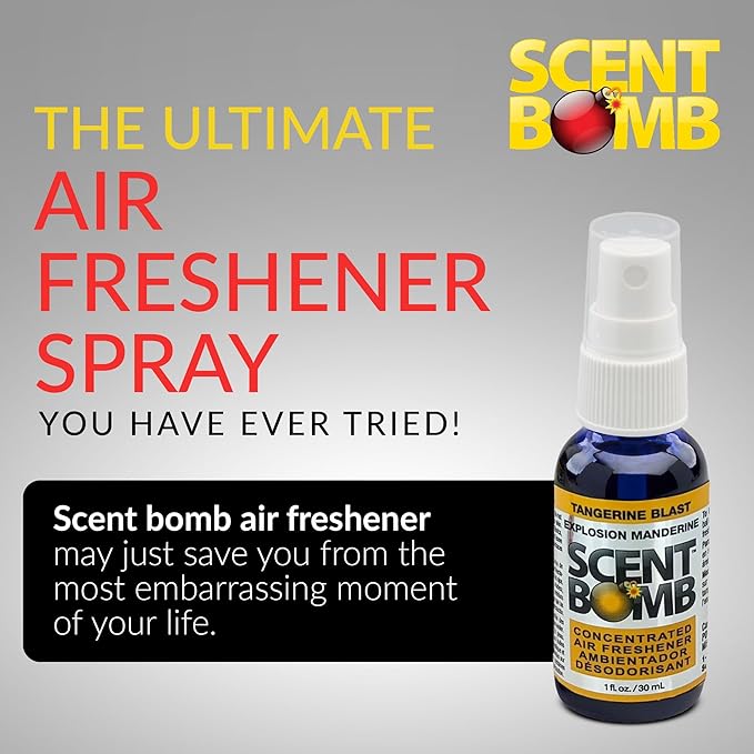 Scent Bomb Air Freshener Spray, Long-Lasting Odor Eliminator - Effective Deodorizer for Home & Car, Fresh Room Spray for Kitchen, Bathroom & Smell Neutralizer - 1 oz Pack of 4, Tangerine Scent