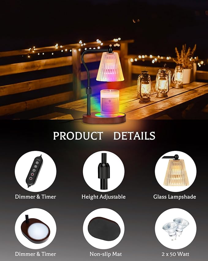 Engpure Candle Warmer Lamp with 7 LED Colors Lamp,Candle Warmer with Timer Dimmer Adjustable Height,Christmas Gift for Women Mom,Birthday Gifts for Women Mom