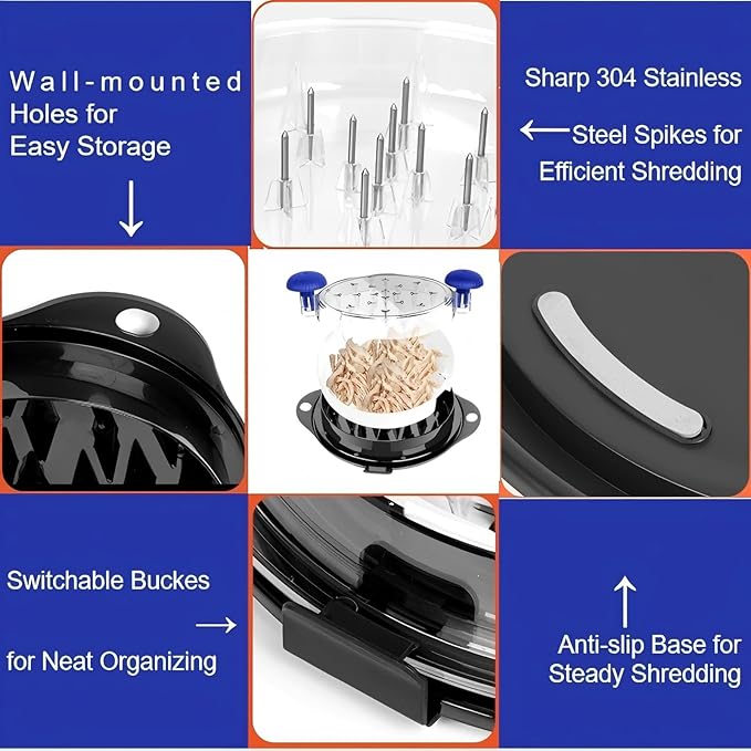 Chicken Shredder Tool Twist Meat Shredder Large for Chicken Breasts Beef Pulled Pork with 304 Stainless Steel Claws for Meal Prep Kitchen Essentials Gadgets Wall Mounted Dishwasher-Safe (Blue&Black)