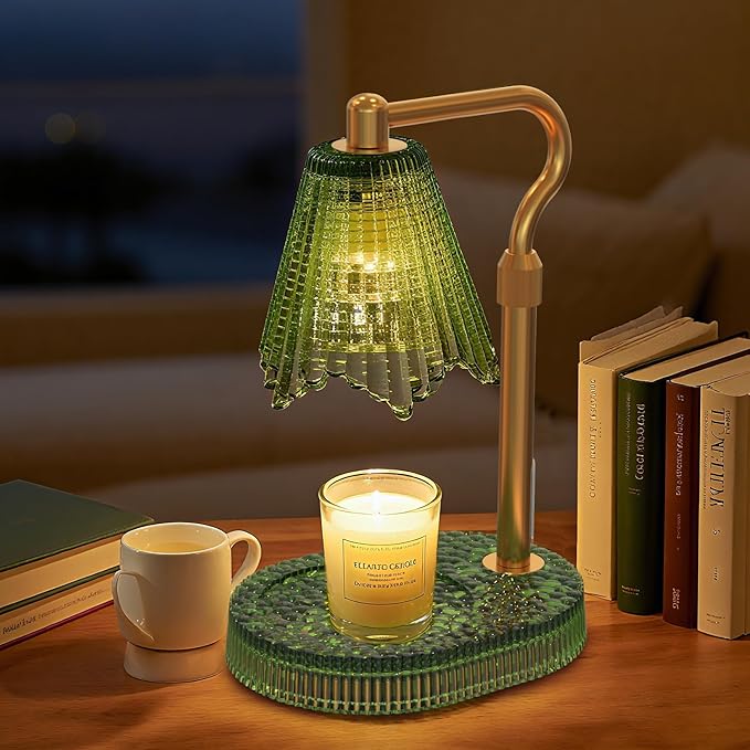 Candle Warmer Lamp with Timer & Dimmable 4-Level Brightness - Adjustable Height,for New Home Bedroom, Gifts for Women (Green)