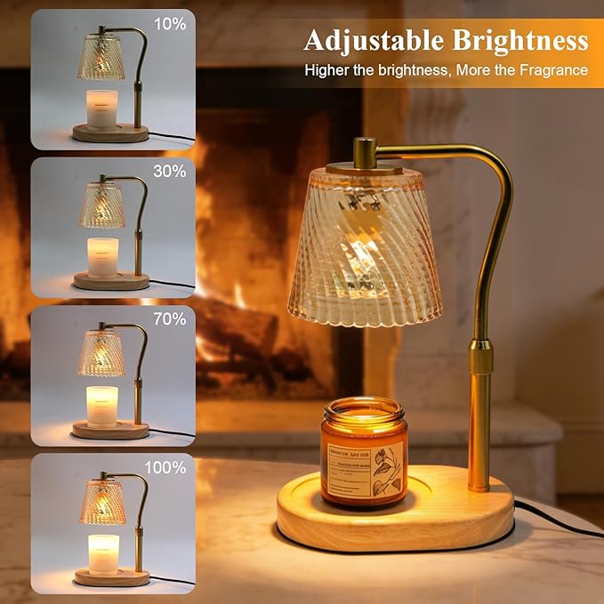 Candle Warmer Lamp with Timer Dimmable, Adjustable Wavy Clear Lamp Candle Warmer for Scented Candles, Housewarming Gift for Spring Home Decor, Women Mom Birthday Gifts with Charming Box & 2 Bulbs