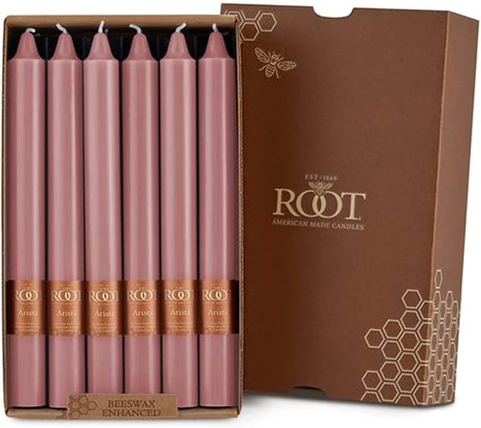 Root Candles Unscented Dinner Candles Premium Beeswax Blend Boxed Candle Set, 9-Inch, Dusty Rose, 12-Count