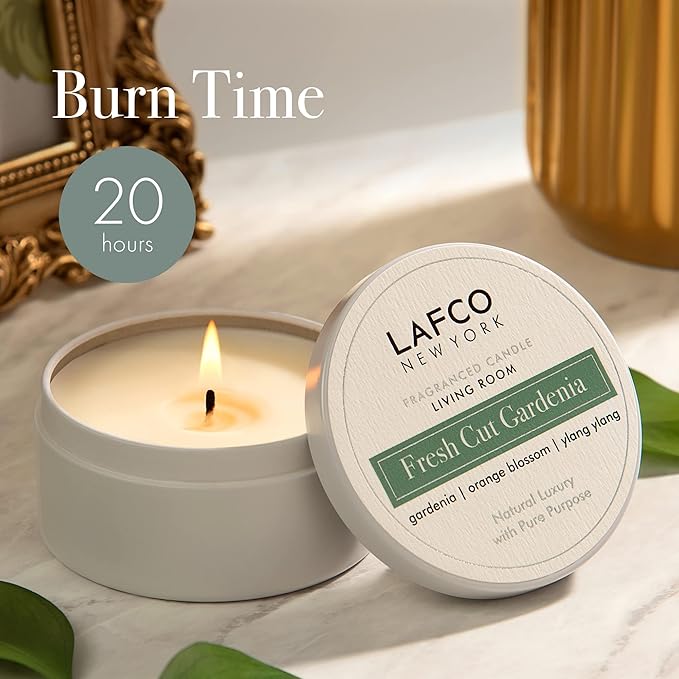 LAFCO New York Travel Candle, Fresh Cut Gardenia - 4 oz - 20-Hour Burn Time - Made in The USA