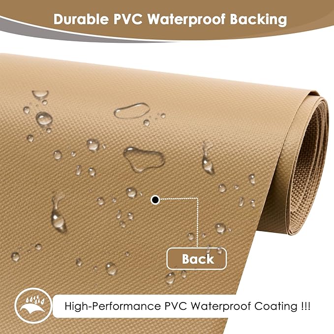 Waterproof Canvas Fabric by The Yard 60" W 600 Denier PVC Backing Water Repellent Polyester Upholster Fabric Material for Indoor Outdoor Marine Awning Tent Craft DIY(2 Yards, Khaki)