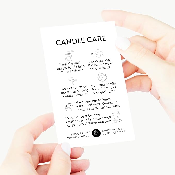 100 pack - Premium Handmade Candle Care Instruction Cards White 2x3.5 in, Small Business | Soy Bees Wax Melt, Candle Makers, Making Supplies Kit Set, Containers, Jars, Pot, Package