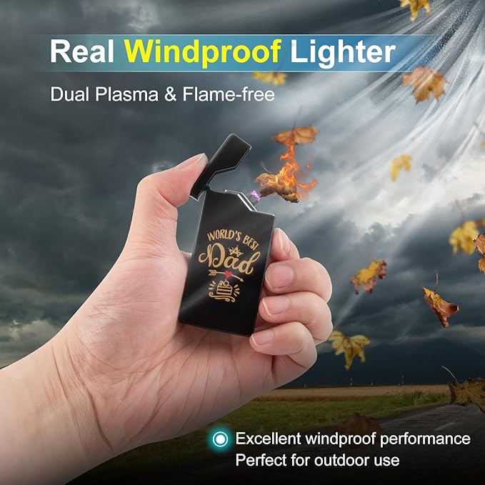 LcFun Dad Gifts for Fathers Day, Electric Lighter USB Rechargeable, Plasma Dual Arc Lighters, Windproof Flameless Lighter, Personalized Fathers Day Dad Gifts