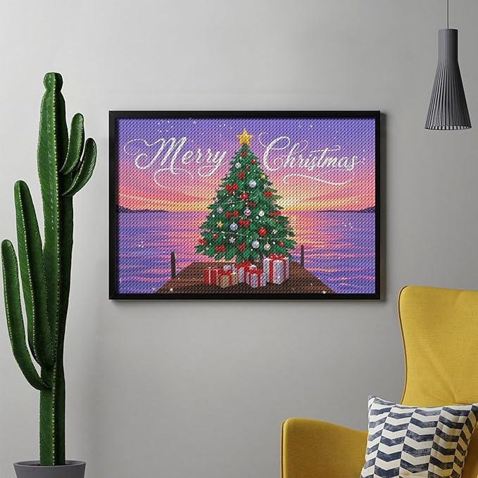 AIVKIEJK Diamond Painting Kits for Adults - Merry Christmas Coastal Winter Beach Painting DIY 5D Full Drill Diamond Dots Paintings with Diamonds Gem Art and Crafts Home Decor 8"x12"