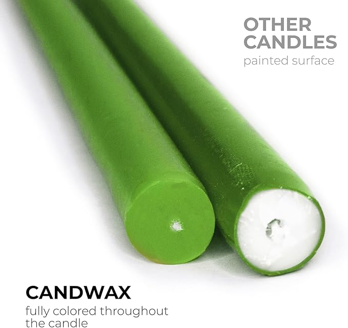 CANDWAX 12 inch Taper Candles 12 Pack - Colored Candle Sticks Great as Dinner Candle Set - Grass Green