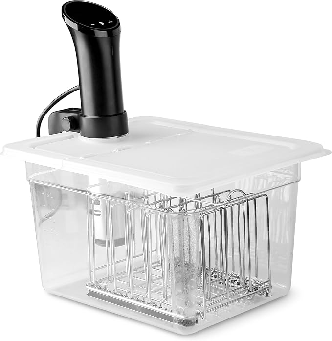 EVERIE 12 Quart Sous Vide Container with Collapsible Hinged Lid + Wobble-Free Stainless Steel Rack Divider— NSF Approved Container, BPA-Free Lid, Compatible with Anova and Instant Pot