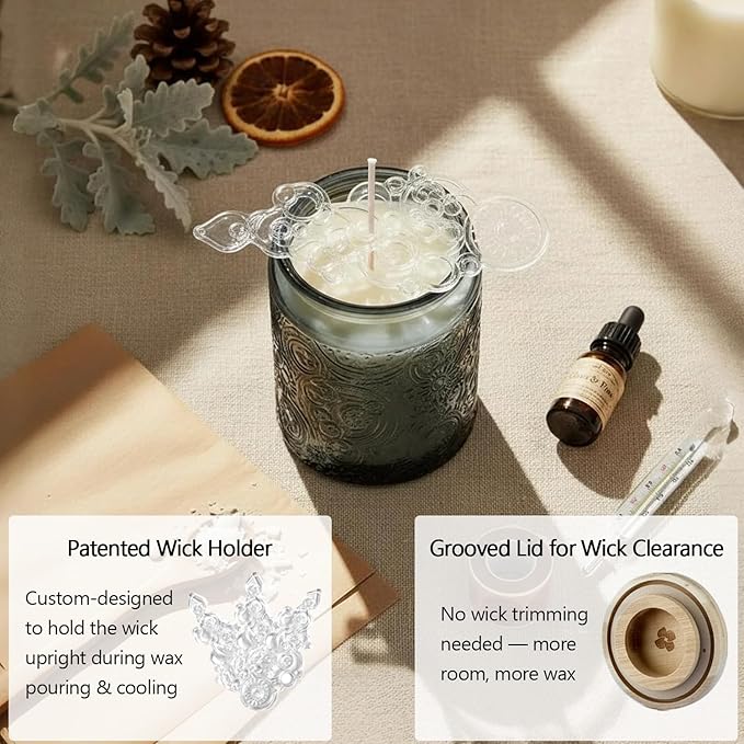 9-Pack 8oz Embossed Glass Candle Container with Bamboo Lids and Labels, Gray Candle Jars for Making Candles, Sun Moon Star Design