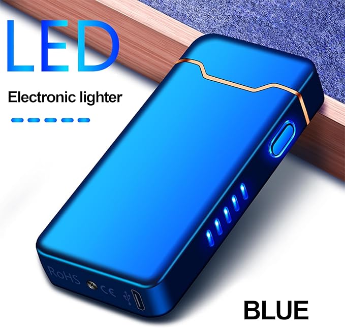 Plasma Rechargeable Electric Lighter with LED Battery Indicator Strong Flame, USB Convenient Charging, Windproof Lighter Outdoor（B-Blue）