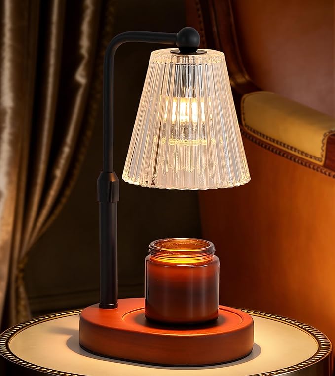 Candle Warmer Lamp with Timer Dimmable, Wooden Electric Wax Melt Warmer for Jar Candles,2 Bulbs, No Flame Candle Warmer Lamp Birthday Gifts for Women Mom,House Warming Gifts,Height Adjustable