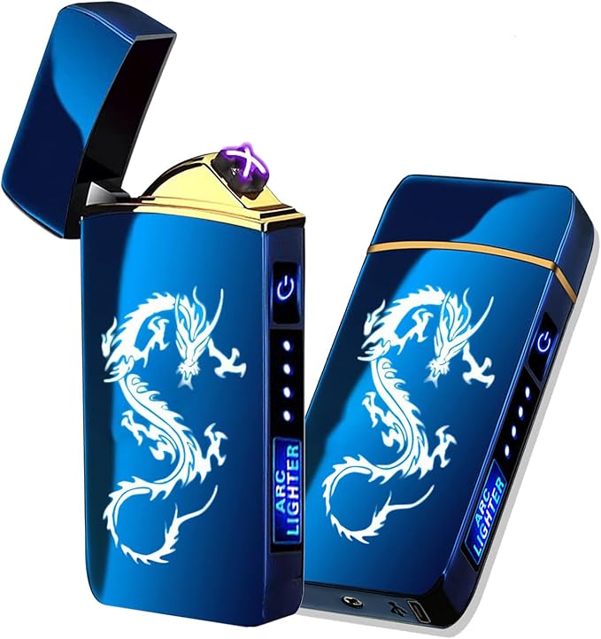 Arc Smart Electric USB Rechargeable Windproof Flameless Plasma Lighter - Lightweight for Fire, BBQs, Fireworks, Candle, Camping - Outdoors Indoors (Blue Dragon-T3)