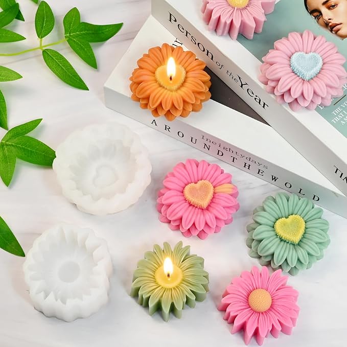 2Pcs Flower Candle Molds, Heavyweight Daisy Candle Molds, Sunflower Silicone Mold for Epoxy Resin, Candles Making, Soap, and Wax Crafts DIY Home Decor, Party Favors and Mom Gift