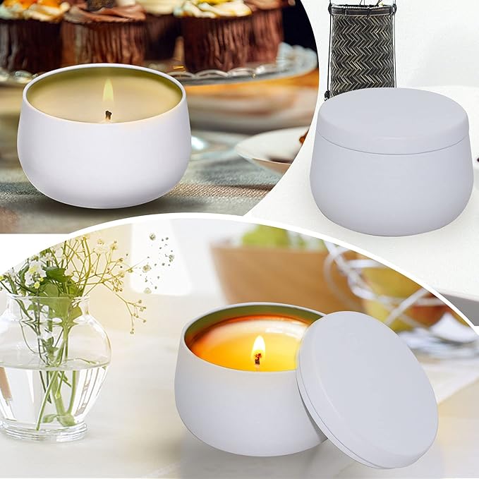 8oz Candle tins with lids,White Candle Jars,Bulk Candle tins for Making Candles,Candle Making Jars(24PACK, White)