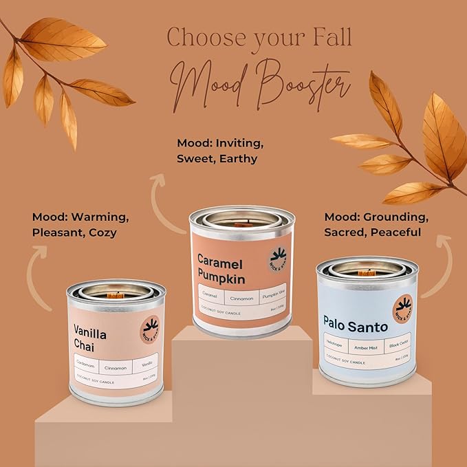 Wick & Star Vegan Non-Toxic, Wood Wick, Natural Coconut Soy Wax Aromatherapy Candle, Clean Burning (Caramel Pumpkin)