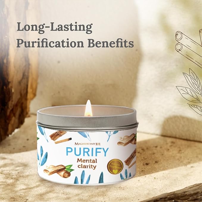 MAGNIFICENT 101 Sage Aromatherapy Candle for Meditation & Focus - 6 Oz Off-White Tin 35-Hour Burn - Soy Wax, Palo Santo, Lavender & Sandalwood - Candles for Purifying & Energy Cleansing