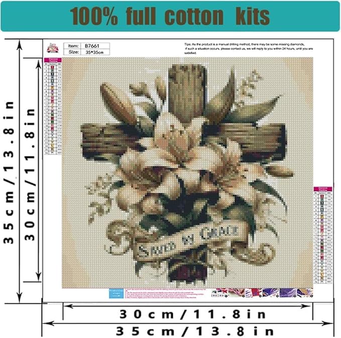 Stamped Cross Stitch Kits for Adults - Cross Flower Embroidery Kits for Beginners Adults,11 CT Patterns Dimensions Counted Cross Stitch Kits for Adults Arts Craft 14x14 in