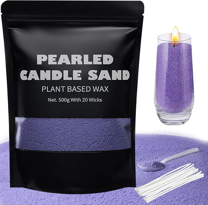 Pearled Candle Sand Wax Kit, Scented Purple Candle Sand with Wicks 1.1LB Candle Beads Sand Candles for DIY Candle Making Valentine's Day Gift Party, Wedding, Home Decor (Scented Lavender)