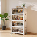 4-Tier Stackable Storage Bins with Lids 94QT Plastic Large Collapsible Storage Containers with Wheels and Magnetic Doors Foldable Closet Organizers for Living Room Garage Home Office, Clear