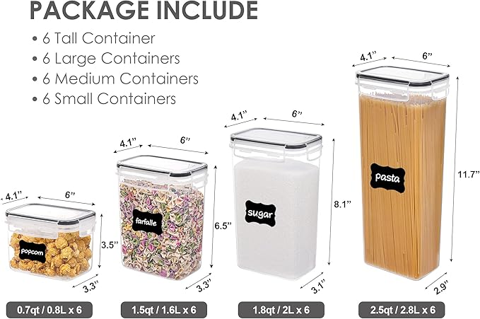 Vtopmart 24pcs Airtight Food Storage Containers with Lids and 4 Pack Pantry Organization and Storage