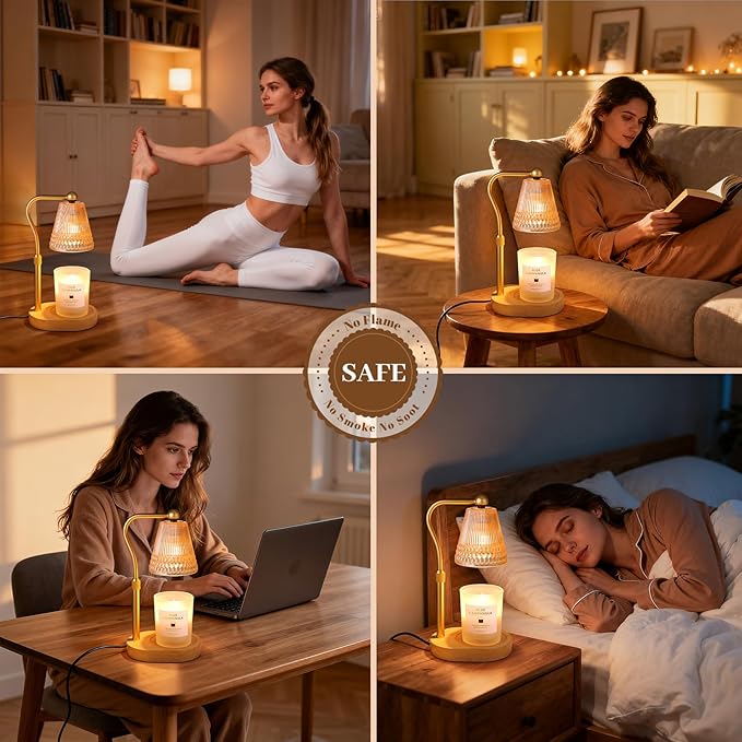Candle Warmer Lamp, Adjustable Height & Dimmable, Candles with Timer, 2H/4H/8H Auto Off, Safe Flameless Night Light for Home Decor, Bedroom, Office, Christmas Birthday Gift for Women & Men