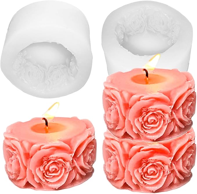 2PCS Rose Silicone Molds, Candle & Soap Molds for DIY Handmade Peony Flower