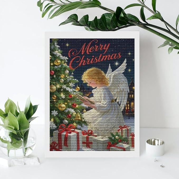 AIVKIEJK Diamond Painting Kits for Adults - Merry Christmas Angel Welcome Painting DIY 5D Full Drill Diamond Dots Paintings with Diamonds Gem Art and Crafts Home Decor 12"x16"