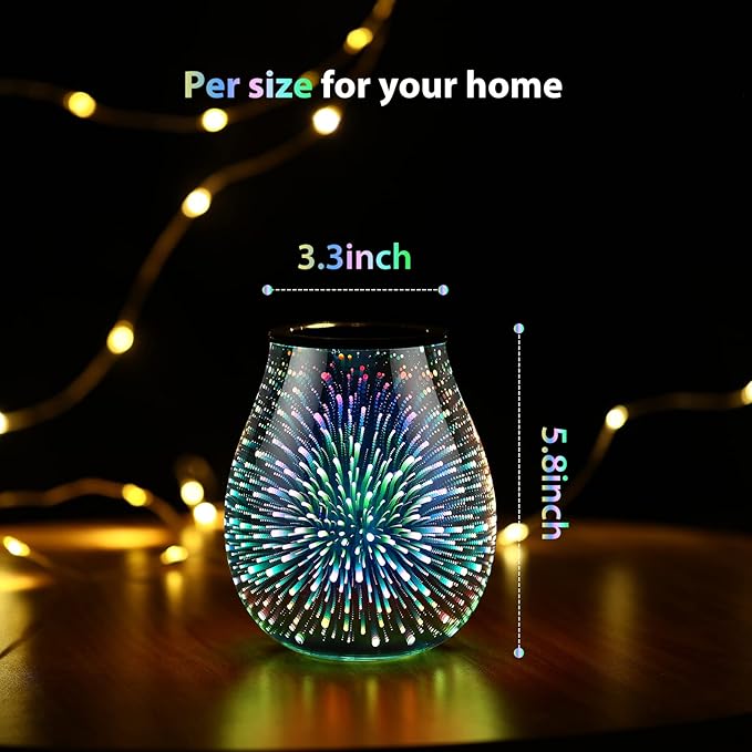 inrorans Glass Electric Wax Melt Warmer Oil Burner with Stable Heating PTC Reusable Silicone Tray 7 Colorful Changing Led Light Night Light Scent Warmer for Home Fragrance Warmers-Firework