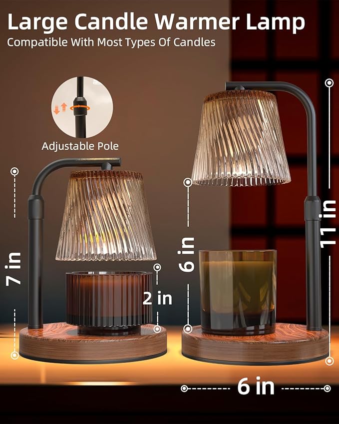 Candle Warmer Lamp with Timer Dimmable for Women, Adjustable Height Candle Warmer for Jar Candles, Electric Wax Melt Warmer lamp with 2 Bulbs, Housewarming Gifts New Home Decor
