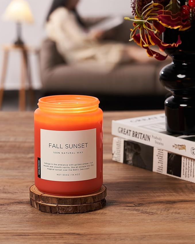 M&SENSE Amber Santal Soy Candles, Scented Candle 110 Hours Long Lasting Clean Burn Large Candle for Home Natural Organic Aromatherapy Relaxing Candle Birthday Holiday Gifts for Mom Friends