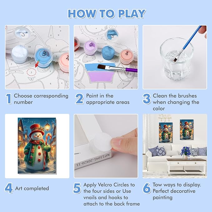 Bowetile Christmas Paint by Numbers for Adults Beginners Framed, Adults' Paint-by-Number Snowman Kits on Canvas, Acrylic Number Painting Christmas Gifts for Home Decor, 8x12in