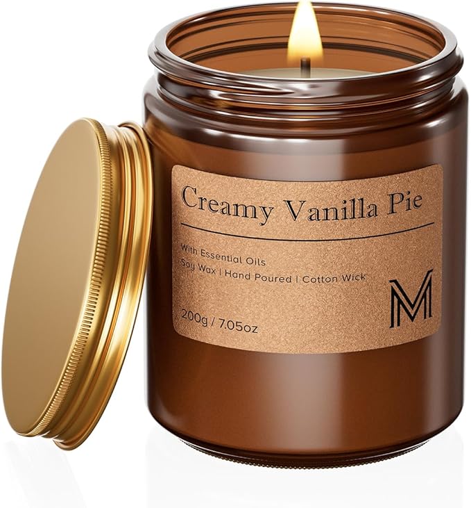 M&SENSE CreamyVanillaPie Scented Christmas Candle Gift, Aromatherapy Candle Set for Women, Soy Wax Candles Home Scented, Long Lasting Amber Jar Candle Gift for Christmas, Thanksgiving, Holiday