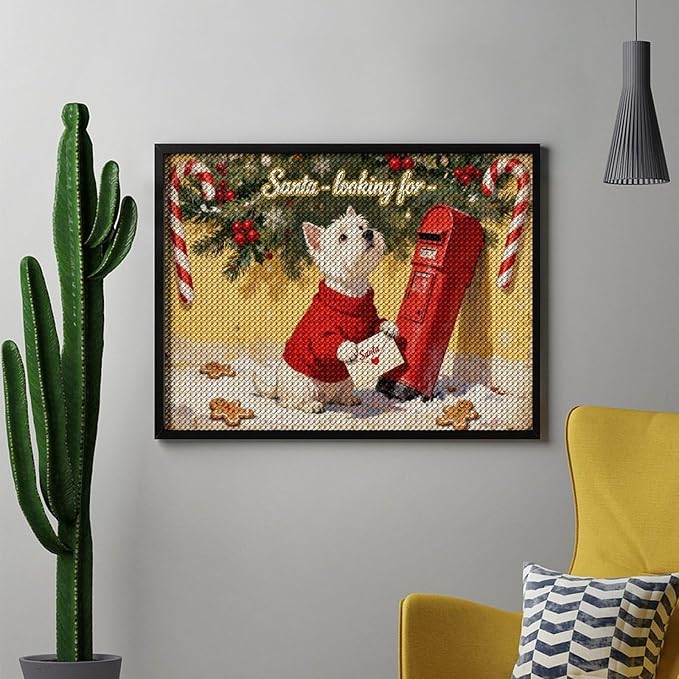 Diamond Painting Kits for Adults - Cute Scottish Terrier Christmas Westie Dog Holding Santa Letter Painting DIY 5D Full Drill Diamond Dots Paintings with Diamonds Gem Art And Crafts Home Decor 12"x16"