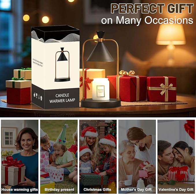 Candle Warmer Lamp with Timer Dimmer, Birthday Gifts for Women Mom, House Warming Gifts New Home Room Decor, Plug-in Operated Wax Melt Warmer for Scented Jar Candles (Black)