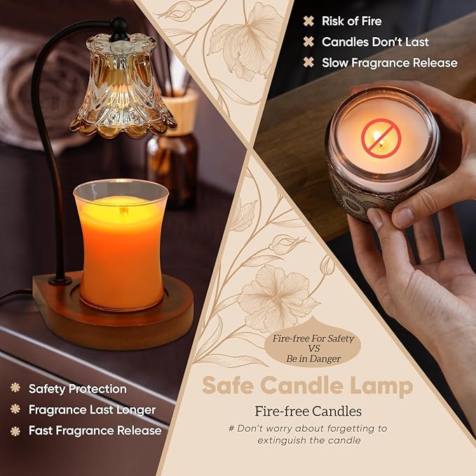 Candle Warmer Lamp with Timer,Dimmable Electric Fragrance Wax Warmer,Elegant Home Decor Melt Warming Heater As Best Gift for Jar Candle Lovers,Friends Use in Bedroom(Brown-C)