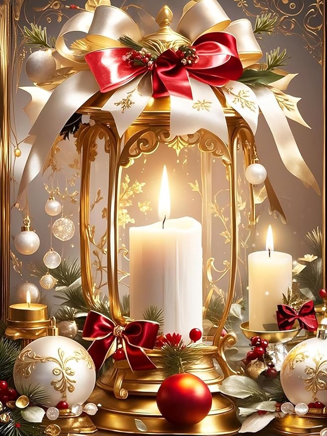 Accompany Wind Diamond Art Kits for Adults, Christmas Candle Diamond Painting Kits for Beginners, DIY 5D Round Full Drill Crystal Diamond Dots Gem Art Craft Home Decor 12x16 Inch