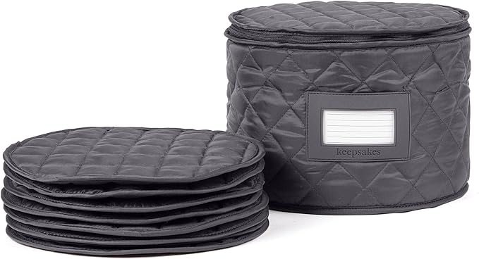 Covermates Keepsakes Dish Storage Case – Padded China & Dinnerware Organizer, Quilted Polyester Protection, ID Window, Zipper Closure, Machine Washable, Slate