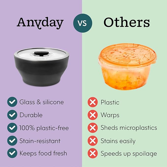 Anyday Onyx Collection 8-Piece Microwave Cookware Set | Glass Food Storage with Glass Lids | Plastic-Free Meal Prep | Microwave Steamer & Stackable Airtight Storage Container with Vented Lid