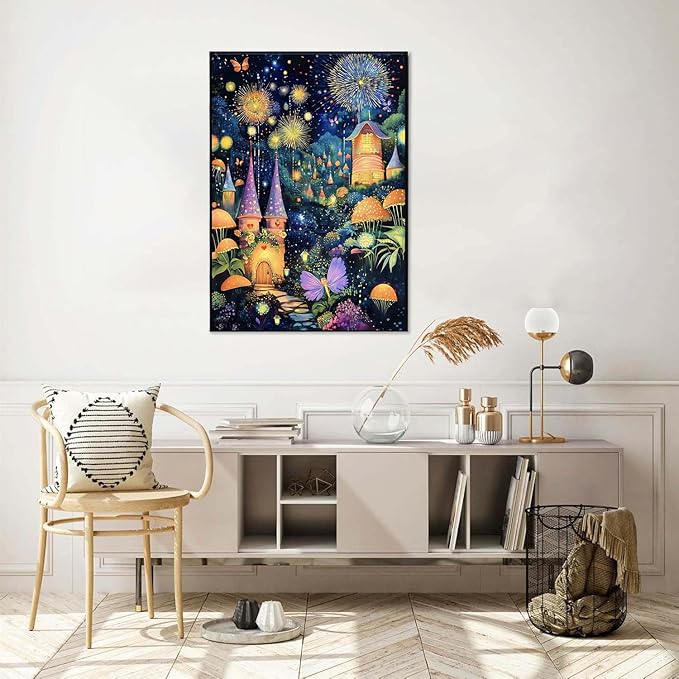 Mushroom House Night Diamond Art Kits for Adults,5D Diamond Painting Kits for Adults,Diamond Painting Diamond Art with Full Drill Diamond Dots,DIY Gem Crafts Kits for Home Wall Decor Gift 12x16 inch