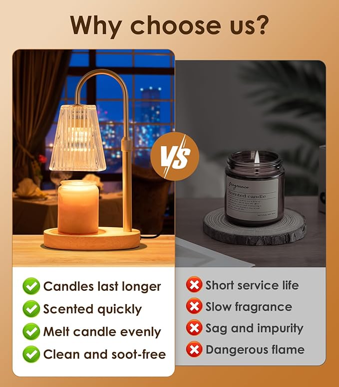 Vanranger Candle Warmer Lamp with Timer - Electric Dimmer and Adjustable Height for Small Jar Scented Wax Melts - Includes 2 Bulbs for Home Birthday
